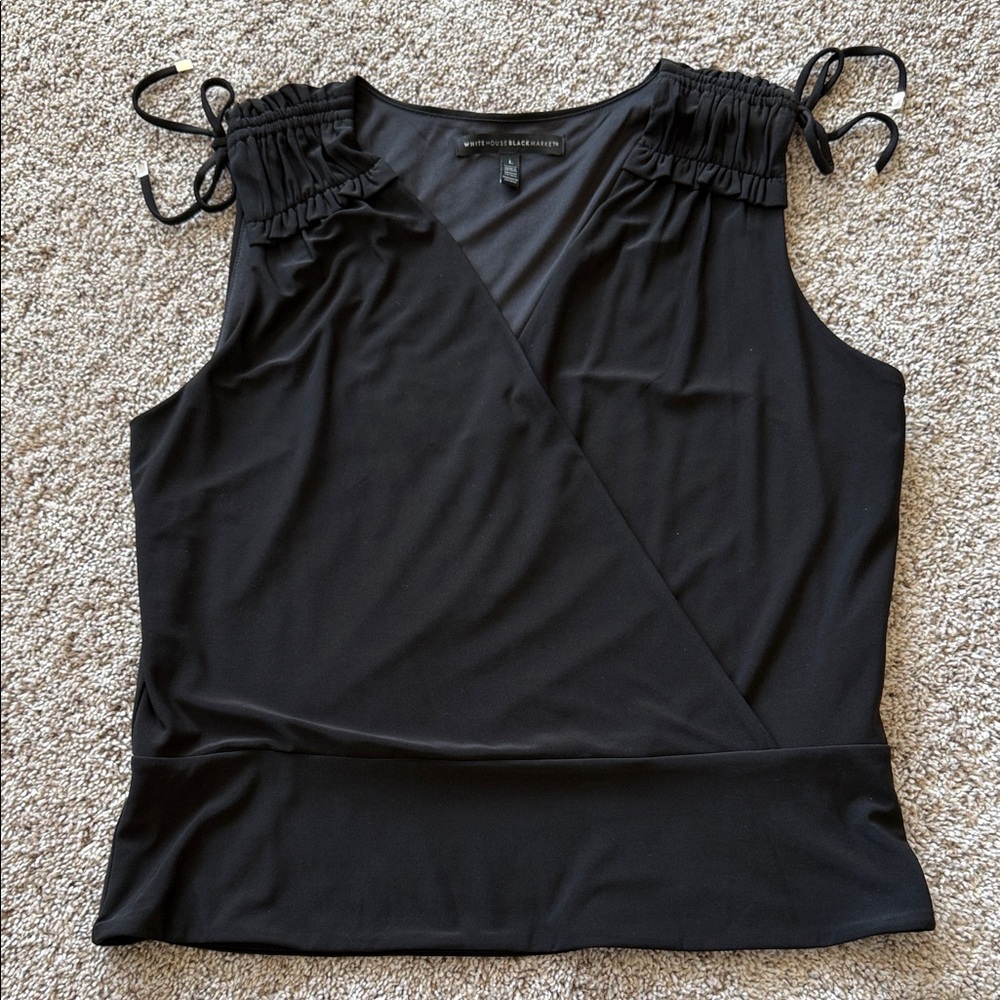 White House Black Market Black Ruffled Shoulder Top